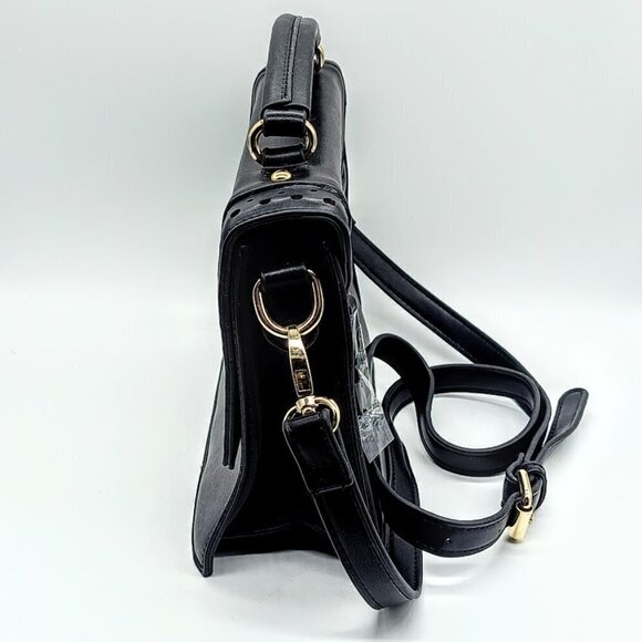 Carlton London Black Faux Leather Satchel Shoulder Bag NWOT - Picture 5 of 10